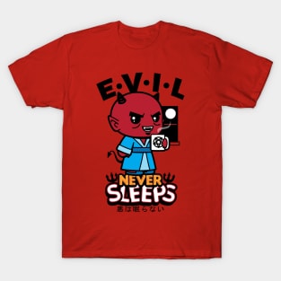 Cute Funny Kawaii Demon Drinking Coffee Slogan Meme T-Shirt